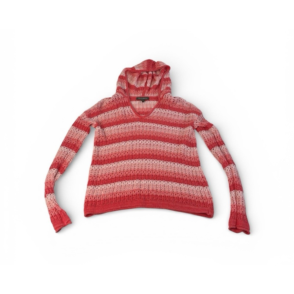 Tommy Bahama Sweater Womens S Pink Striped Linen Cotton Open Knit Hoodie